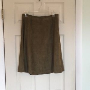 Olive green suede skirt.